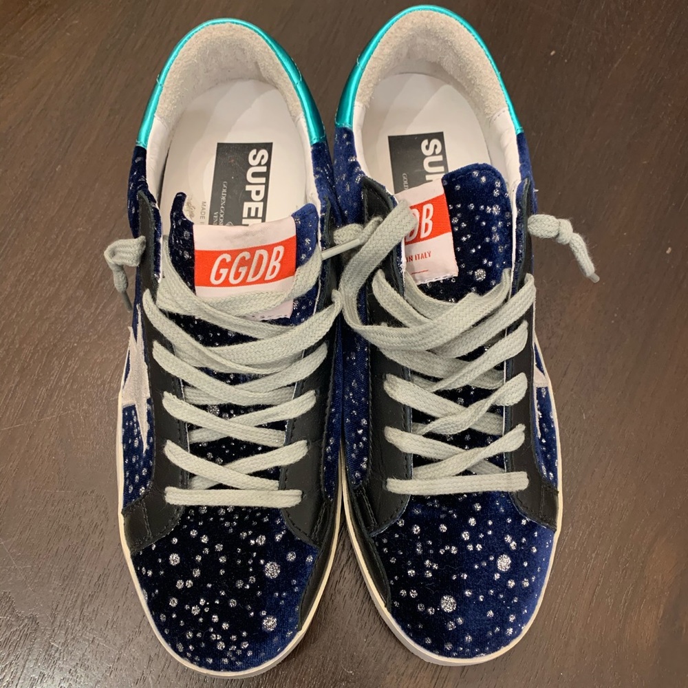 Golden Goose Superstar Blue Velvet rhinestone sz39